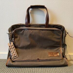 Property Of "Arnald" Dark Tan wax canvas + leather overnight men's bag - NEW